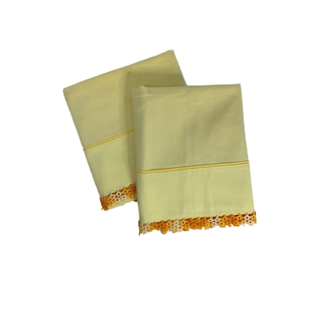 Yellow Tatted Edge Pillowcases Variegated  Ombre Cottage Core Vintage READ